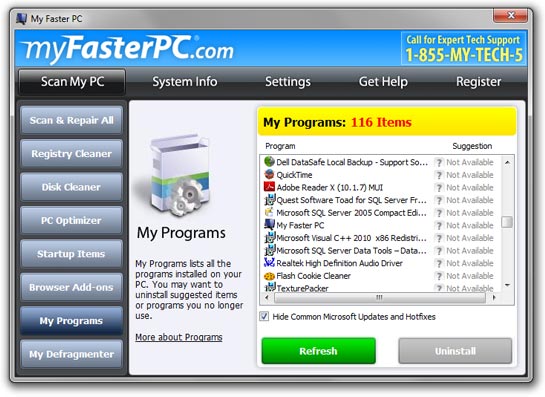 My Faster PC: About Installed Programs